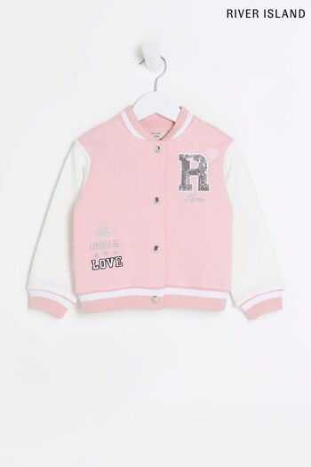 River Island Girls Pink Varsity Bomber Jacket (156584) | £30