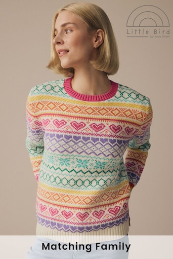 Little Bird by Jools Oliver Pink Adult 100% Cotton Pastel Rainbow Christmas Fairisle Pattern Knitted Jumper (157040) | £38