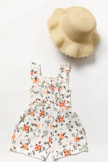 Miss Cream Print Playsuit and Sunhat Outfit Set (157143) | £34