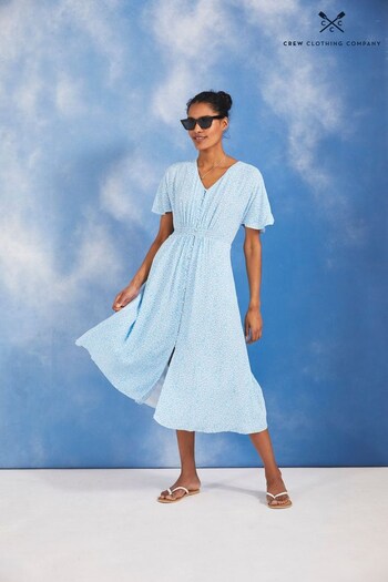 Crew Clothing Company Blue Floral Print A-Line Dress (157258) | £79