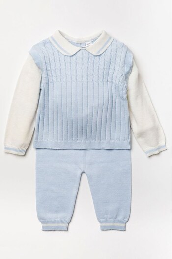 Rock-A-Bye Baby Boutique Blue Knitted Two-Piece Top and Trousers Set (157275) | £24