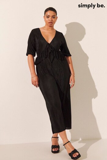 Simply Be Black Plisse Culotte Jumpsuit (157416) | £36