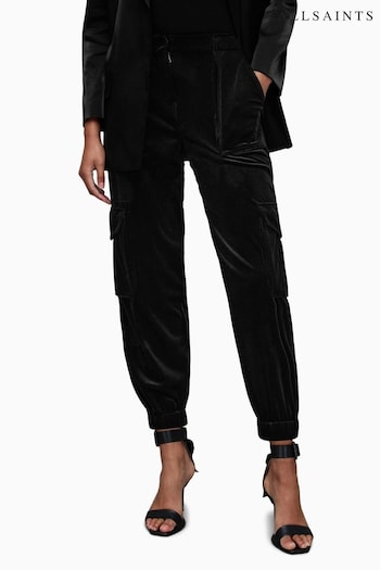 AllSaints Frieda Velvet Black Trousers (157550) | £139