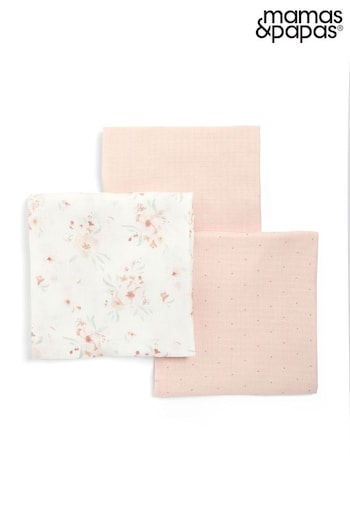 Mamas & Papas 3 Pack Pink Floral Muslin Squares (157738) | £22