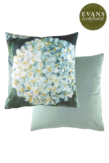 Evans Lichfield Eau De Nil Winter Floral Hydrangea Polyester Filled Cushion (157927) | £17