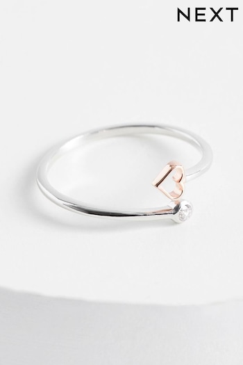 Sterling Silver & Rose Gold Plated Heart Open Twist Ring (157965) | £18