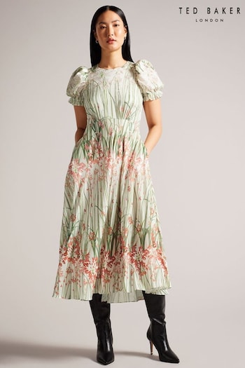 Ted Baker Cream Zahrria High Low Hem etat Dress With Puff Sleeve (158182) | £195