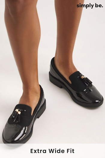 Simply Be Black Tassle Trim Slipper Cut Extra Wide Fit Loafers (158645) | £29
