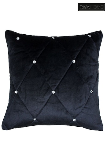 Riva Paoletti Black New Diamanté Embellished Polyester Filled Cushion (158663) | £18