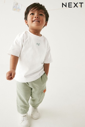 White and Green Short Sleeve T-Shirt and Cargo Jogger Set (3mths-7yrs) (159046) | £12 - £16
