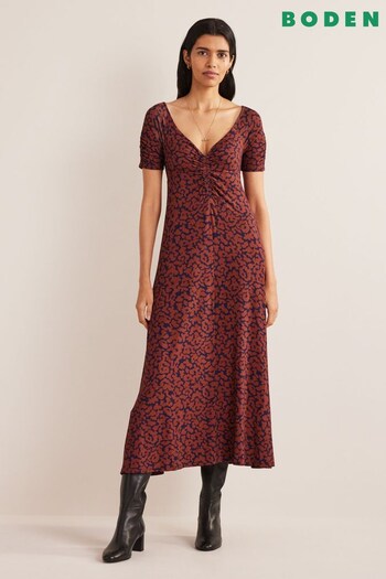 Boden Red Petite Ruched Front Jersey Midi Dress (159211) | £85