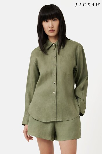 Jigsaw Green Linen Relaxed Shirt (159510) | £99