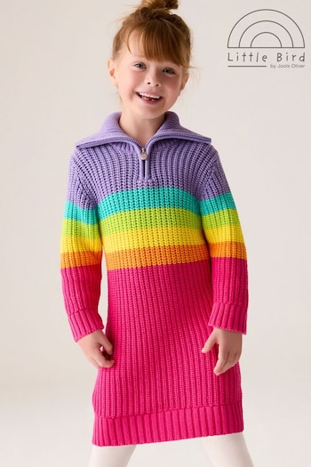 Little Bird by Jools Oliver Pink Striped Knitted Jumper 100% Cotton Dress (159673) | £28 - £34