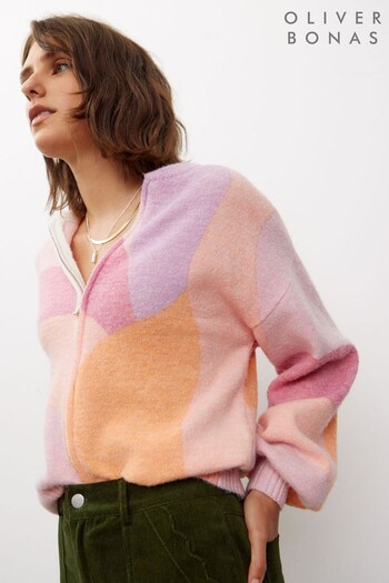 Oliver Bonas Pink Abstract Pink Knitted Bomber Jacket (159728) | £65