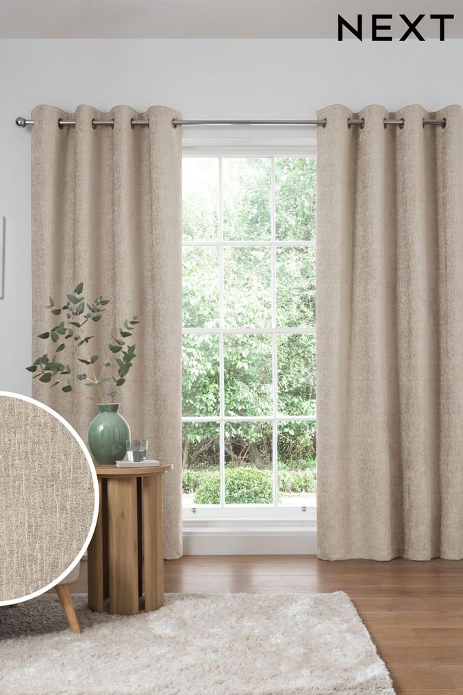 Natural Heavyweight Chenille Eyelet Lined Curtains (159806) | £60 - £185