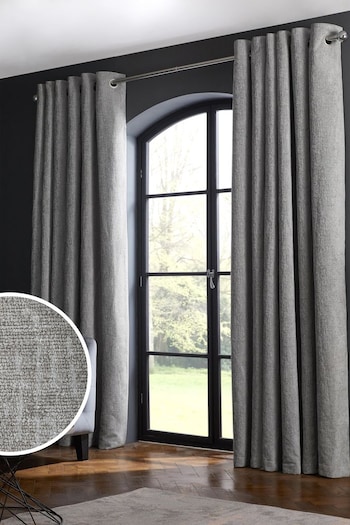 Silver Grey Heavyweight Chenille Eyelet Lined Curtains (159860) | £60 - £175