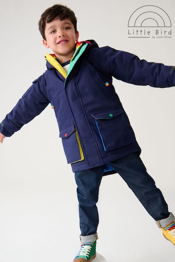 Little Bird by Jools Oliver Navy Rainbow Trim Shower Resistant Parka Jacket (159861) | £64 - £68