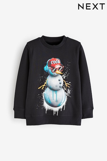 Snowman Black Sweatshirt Christmas Top (3-16yrs) (160044) | £15 - £20