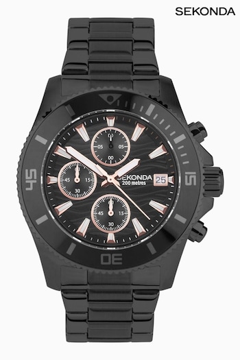 Sekonda Mens Pacific Wave Stainless Steel Bracelet Chronograph Black Watch (160080) | £120