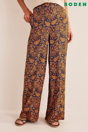 Boden Gold Fluid Printed Wide Trousers (160127) | £60