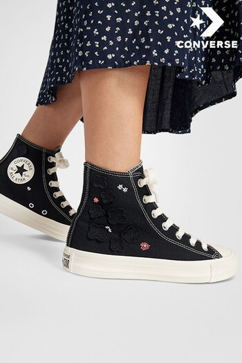 Converse Black Floral Embroidered High Top Trainers (160144) | £70