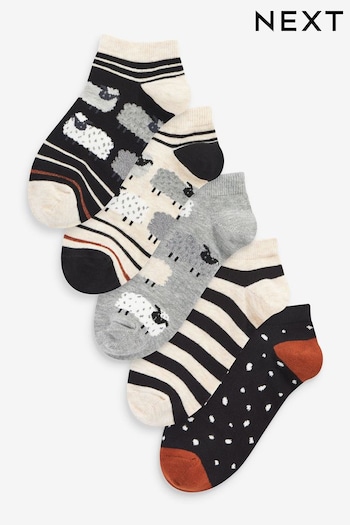 Black/Cream Sheep Trainer Socks 5 Pack (160218) | £10