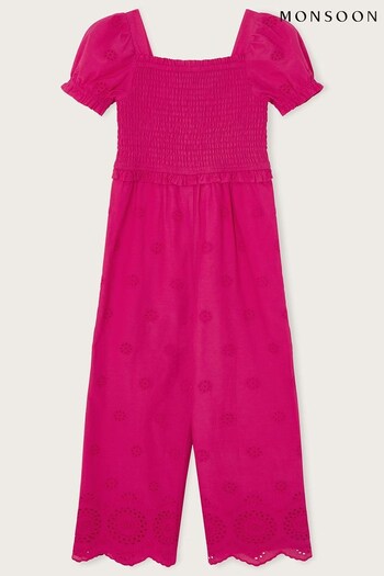 Monsoon Pink Broderie Schiffly Shirred Jumpsuit (160250) | £38 - £43