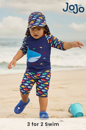 JoJo Maman Bébé Shark Kids' Flap Sun Protection Hat (160383) | £14