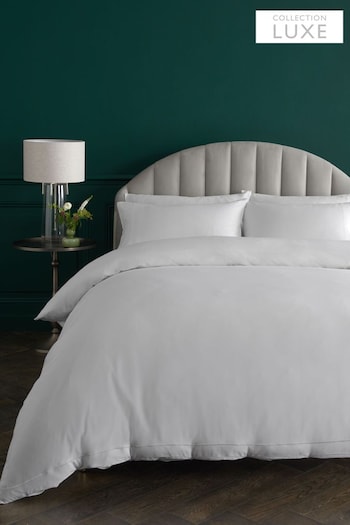 White Collection Luxe 300 Thread Count 100% Cotton Sateen Satin Stitch Duvet Cover And Pillowcase Set (160618) | £35 - £68