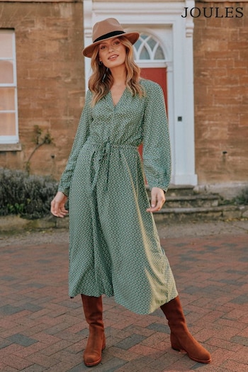 Joules Imogen Green Long Sleeve Belted Midi Dress (160728) | £54.95