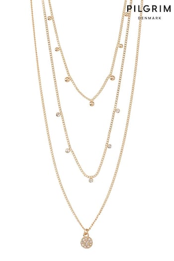 PILGRIM Gold Tone Chayenne Recycled Layered Crystal Necklace (160803) | £36.50