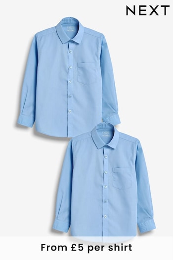 Blue Regular Fit 2 Pack Long Sleeve School Shirts Enfant (3-17yrs) (160945) | £10 - £15.50
