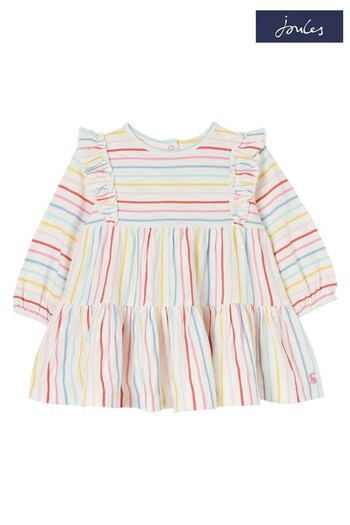 Joules Iola White Long Sleeved Tiered Dress With Frills (160956) | £8 - £9