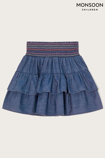 Monsoon Blue Stitch Detailing Tiered Chambray Skirt (160979) | £24 - £28