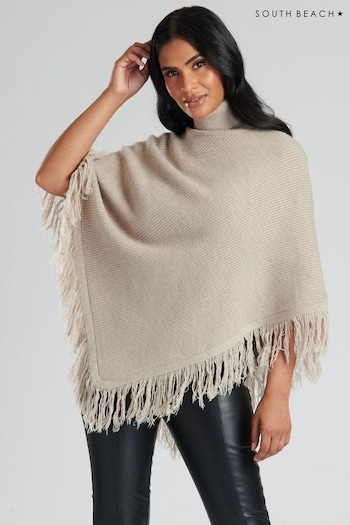 South Beach Natural Knitted Polar Neck Poncho (161121) | £30