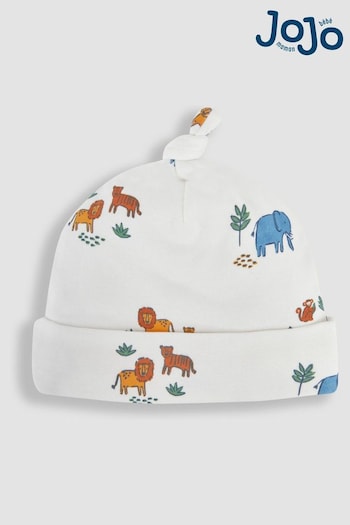 JoJo Maman Bébé Cream Safari Print Cotton Baby Hat (161125) | £5