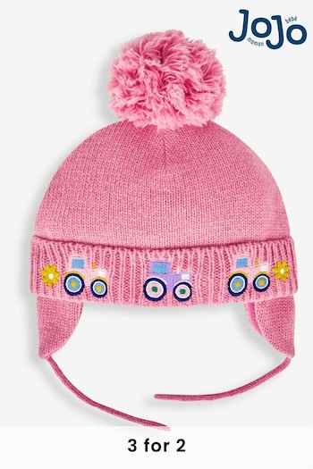 JoJo Maman Bébé Pink Tractor Embroidered Hat (161157) | £16.50