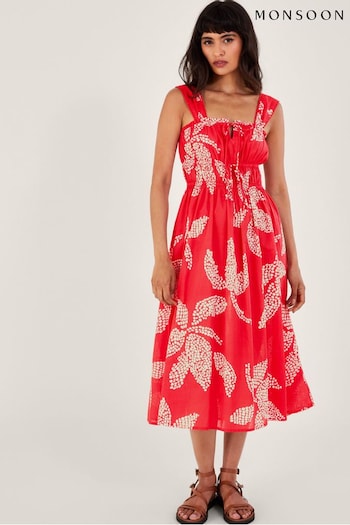 Monsoon Red Palm Spot Print Midi Sundress in Sustainable Cotton (161204) | £65