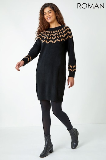 Roman Black/Natural Chevron Stretch Knit Jumper Dress (161241) | £42