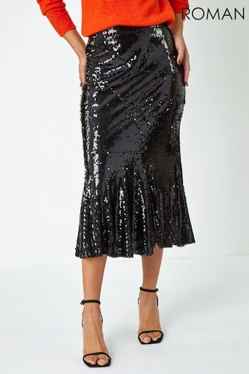 Roman Black Sequin Fit and Flare Fluted Skirt (161246) | £38