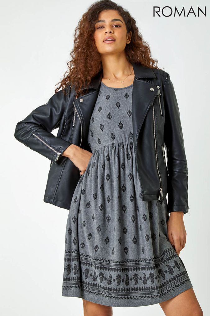 Buy Grey 3 4 Sleeve Round Neck Dresses Online Next UK