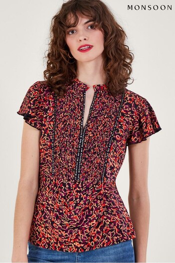 Monsoon Red Embellished Printed Jersey Top (161400) | £45