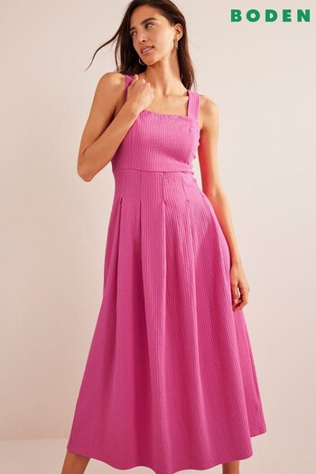 Boden Pink Strappy Seersucker Midi Dress (161541) | £80