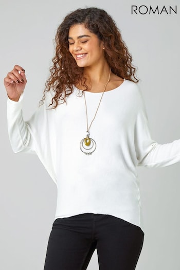 Roman White Soft Touch Stretch Top and Necklace (161558) | £35