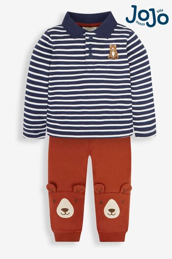 JoJo Maman Bébé Navy Bear Embroidered Polo Shirt & Applique Trousers (161580) | £26