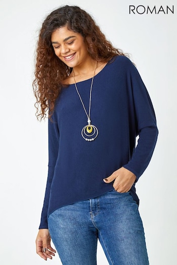 Roman Blue Soft Touch Stretch Top and Necklace (161597) | £35