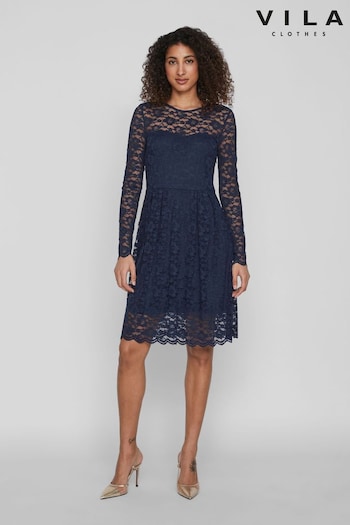 VILA Blue Long Sleeve Lace Dress (161693) | £42