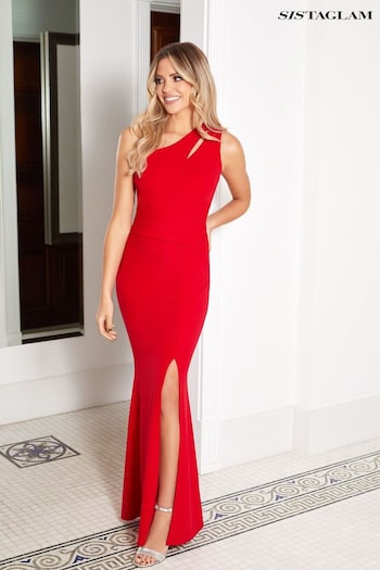 Sistaglam Red One Shoulder Cut-Out Maxi Dress With Slit (161844) | £85