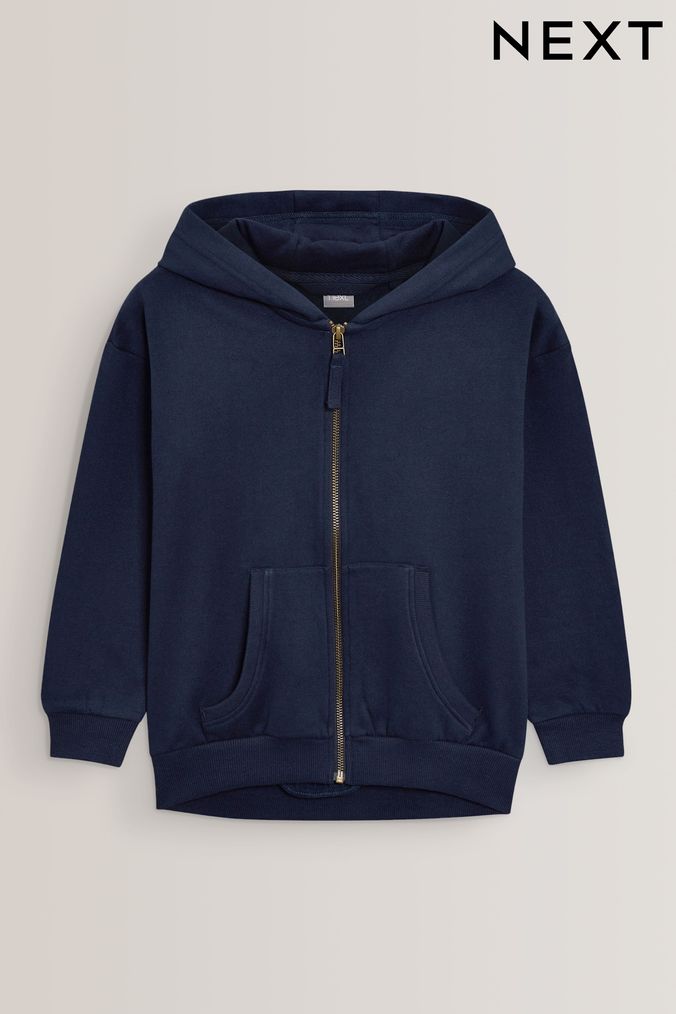 Navy Blue Cotton Rich Zip Through Football Hoodie (3-16yrs) (161901) | £13 - £18