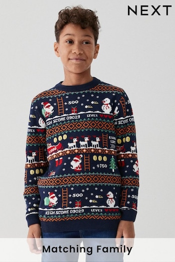 Navy Blue Gaming Santa Boys Knitted Sweatshirts Cotton Jumper (3-16yrs) (161952) | £16 - £21